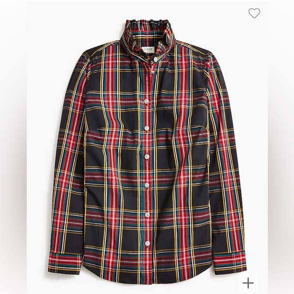 J. Crew Tartan ruffle button-up shirt with jeweled buttons - Picture 4 of 5